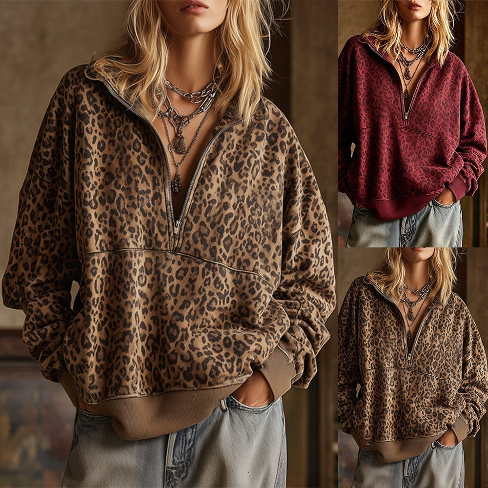 Leopard-Print Zip Hoodie