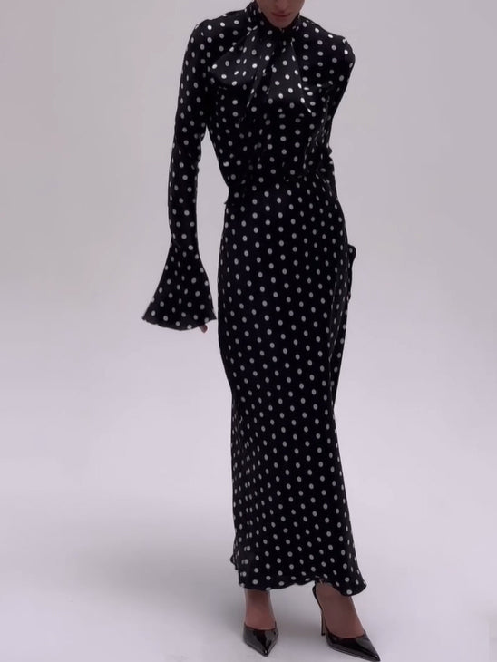 Polka Dot Bell-Sleeve Maxi Dress