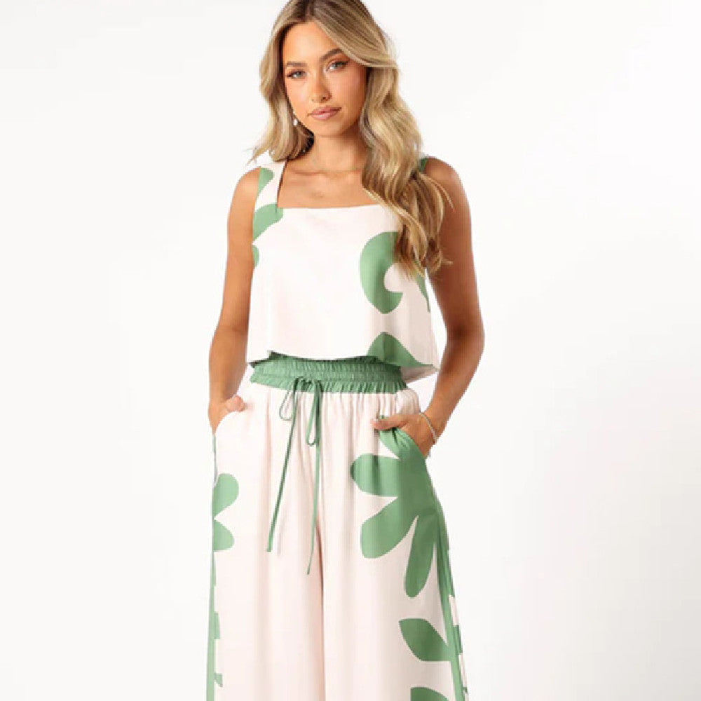 Printed Wide-Leg Two-Piece Set