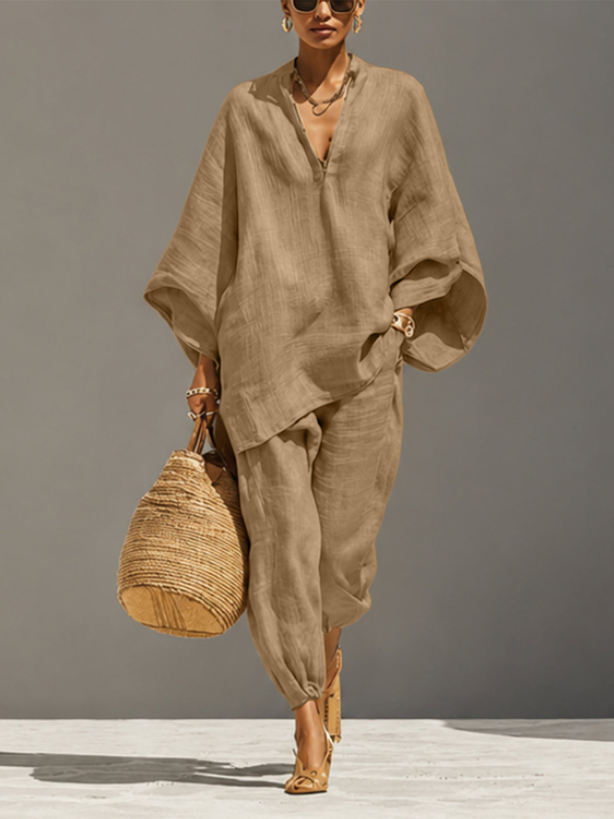 Relaxed Batwing-Sleeve Set