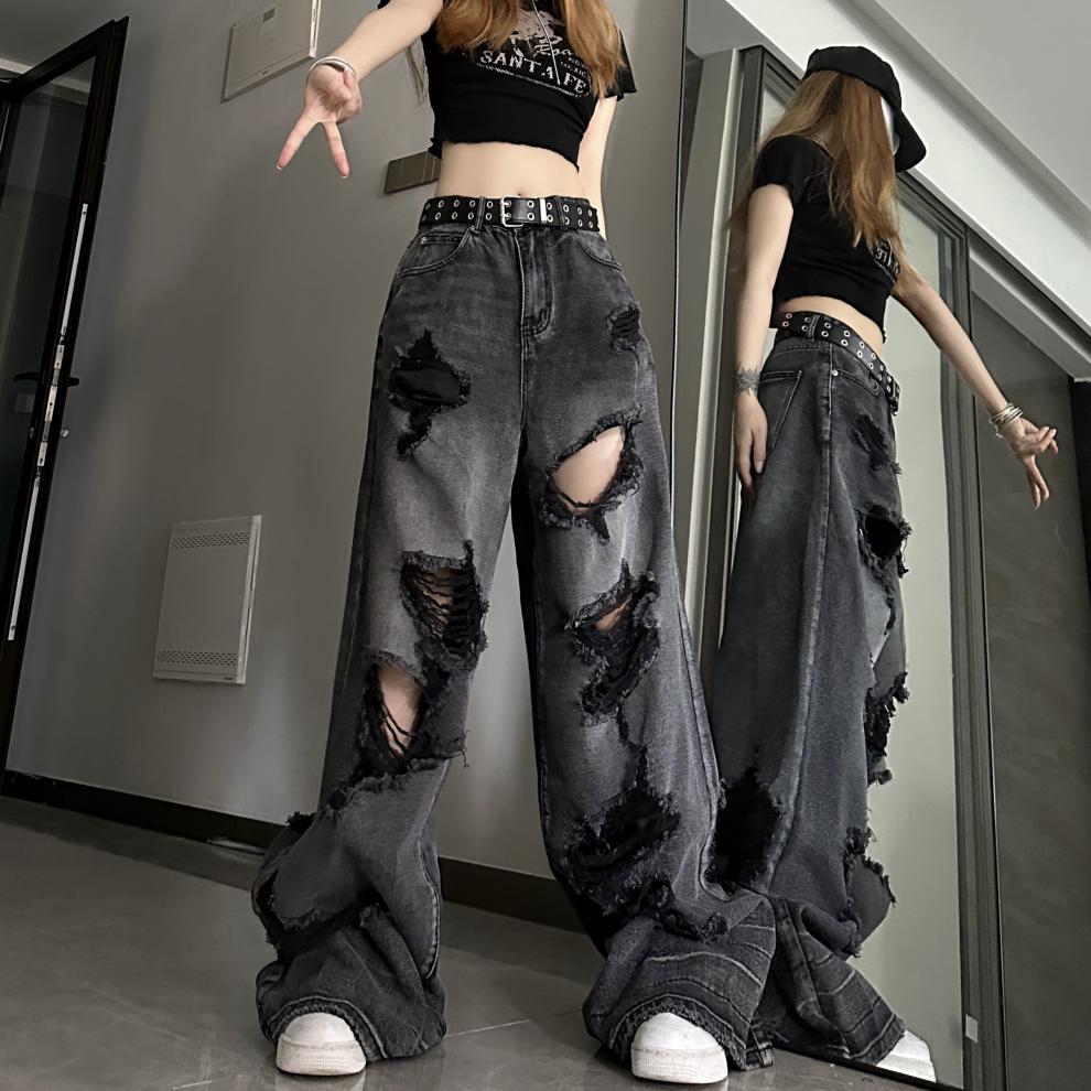 Distressed Wide-Leg Jeans