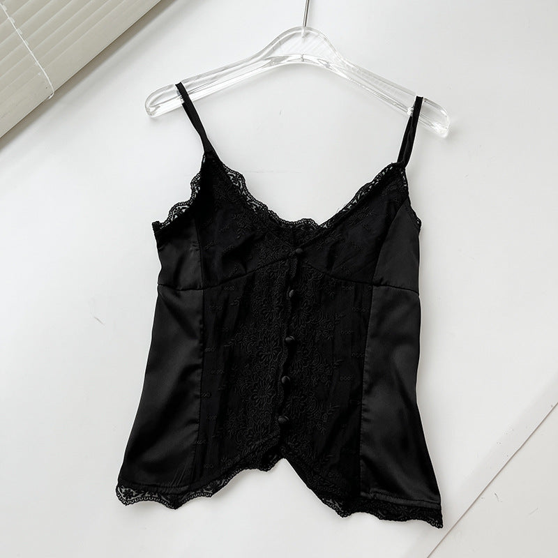 Lace-Trim Button-Front Cami