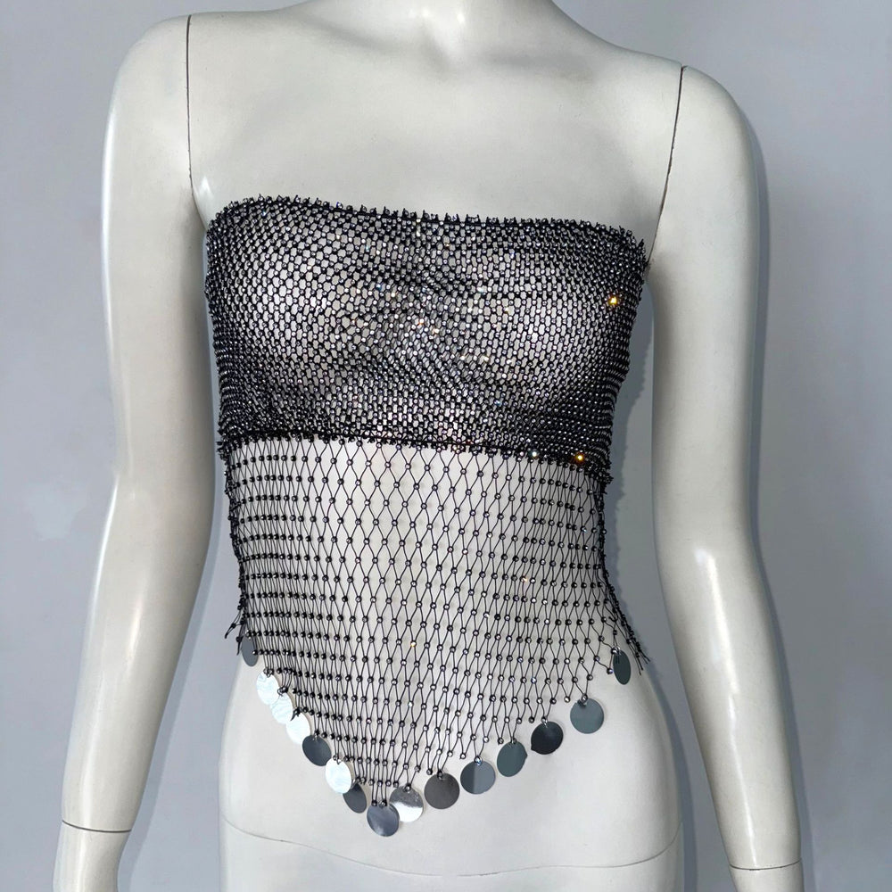 Rhinestone Fishnet Bandeau Top