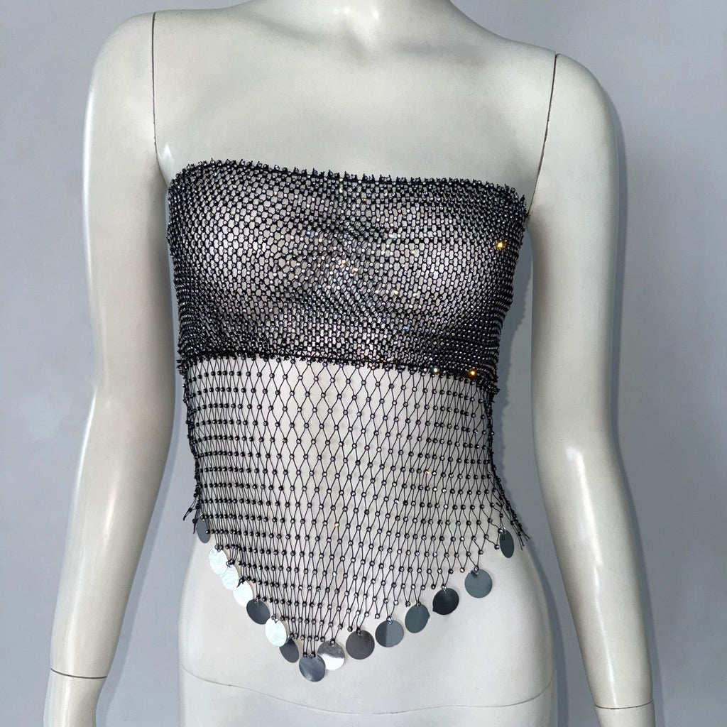 Rhinestone Fishnet Bandeau Top