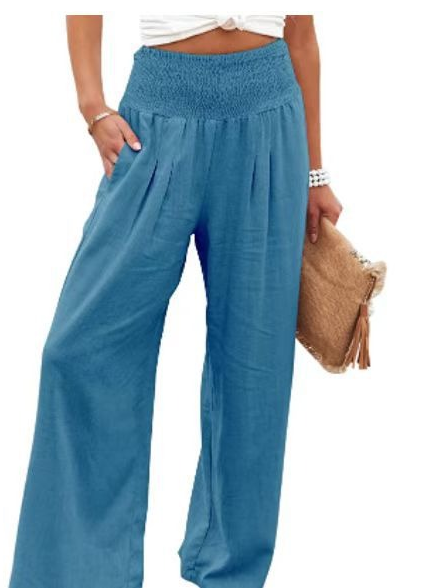 Smocked-Waist Wide-Leg Pants