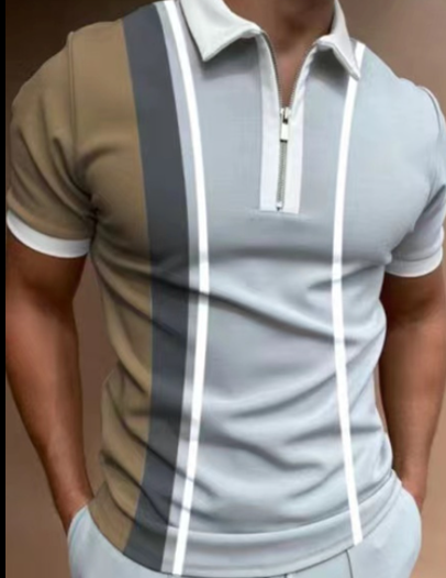 Striped Zip-Neck Polo