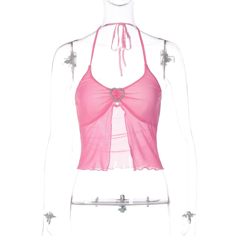 Pink Heart-Detail Halter Top