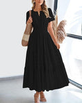 V-Neck Puff-Sleeve Tiered Dress