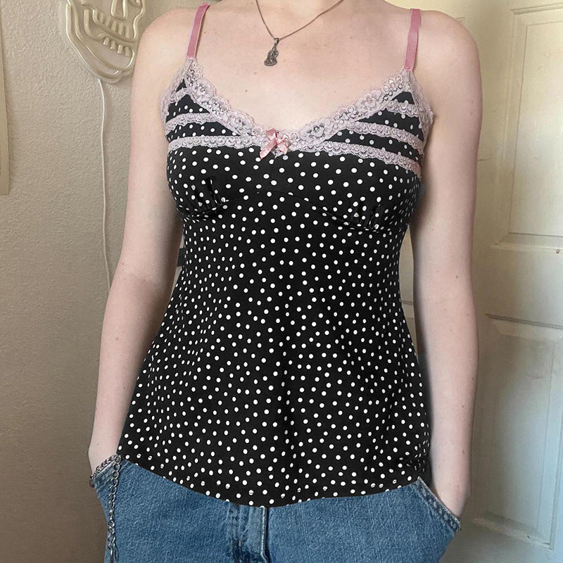 Polka-Dot Lace-Trim Cami