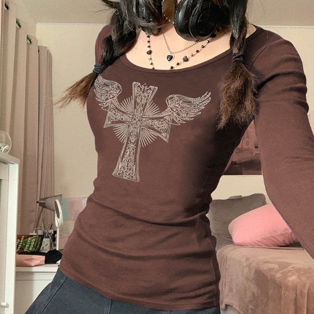 Winged-Cross Long-Sleeve Top