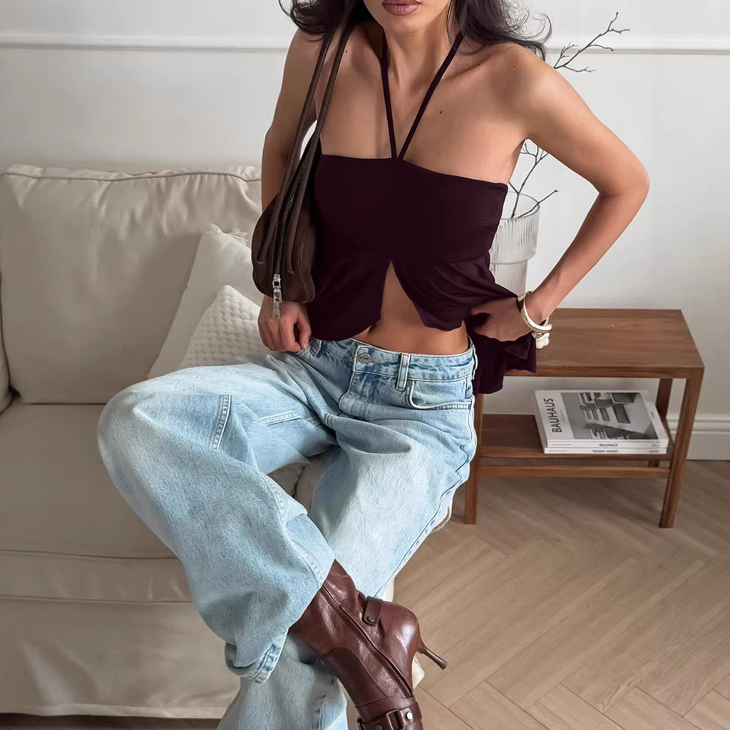 Split-Hem Halter Top