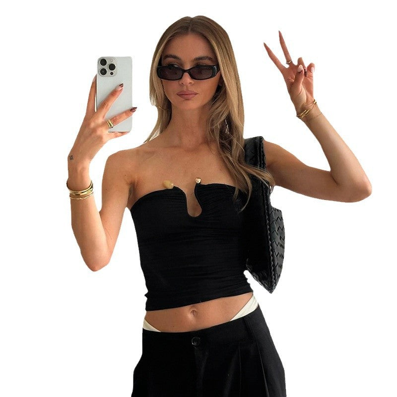 Metal-Detail Strapless Crop Top