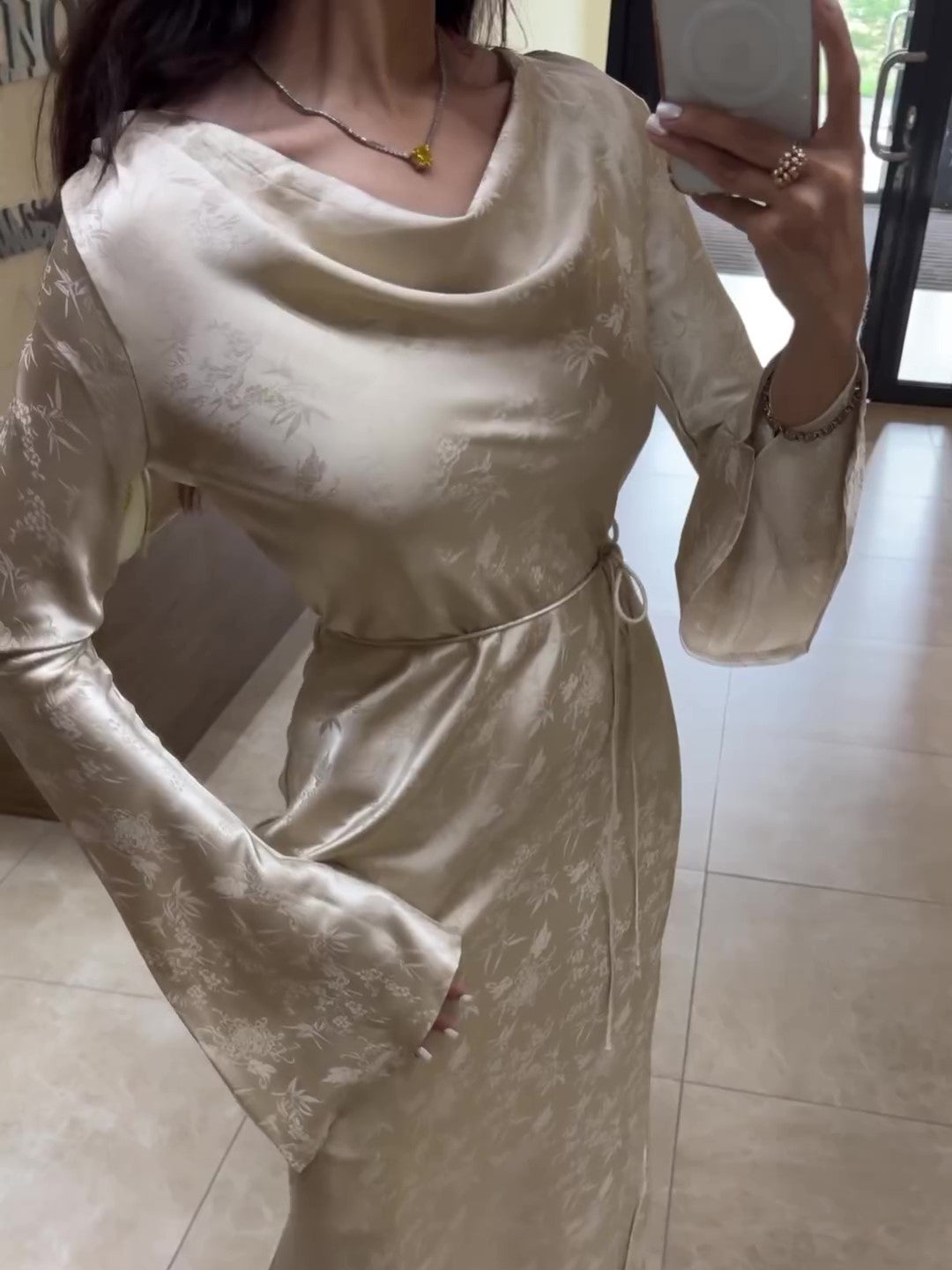 Cowl-Neck Jacquard Dress