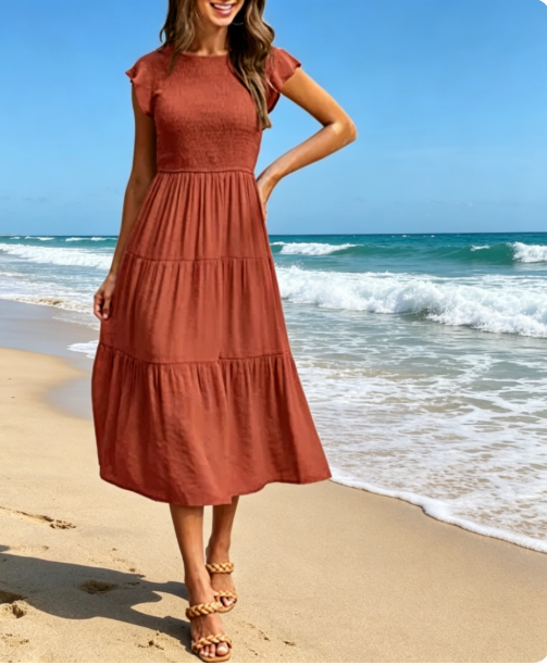 Flutter-Sleeve Ruched Dress
