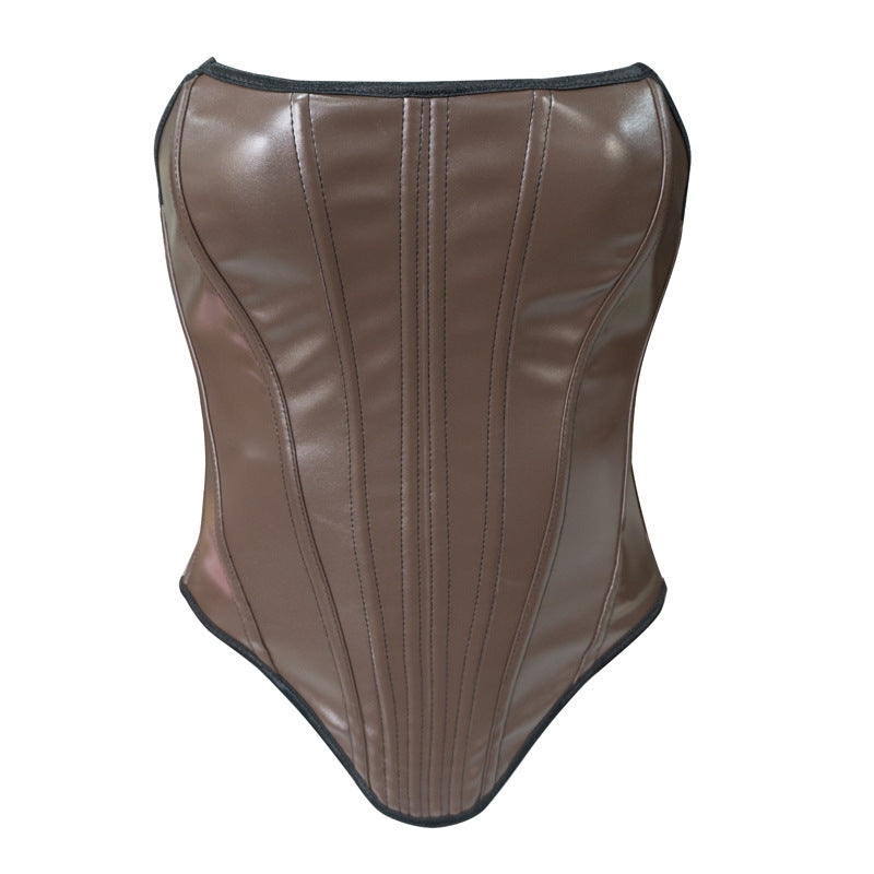 Leather-Look Strapless Corset Top