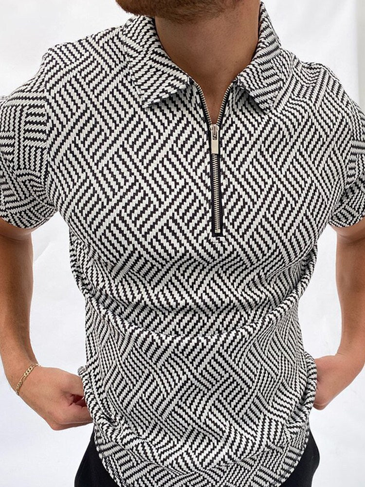 Printed Zip-Neck Polo