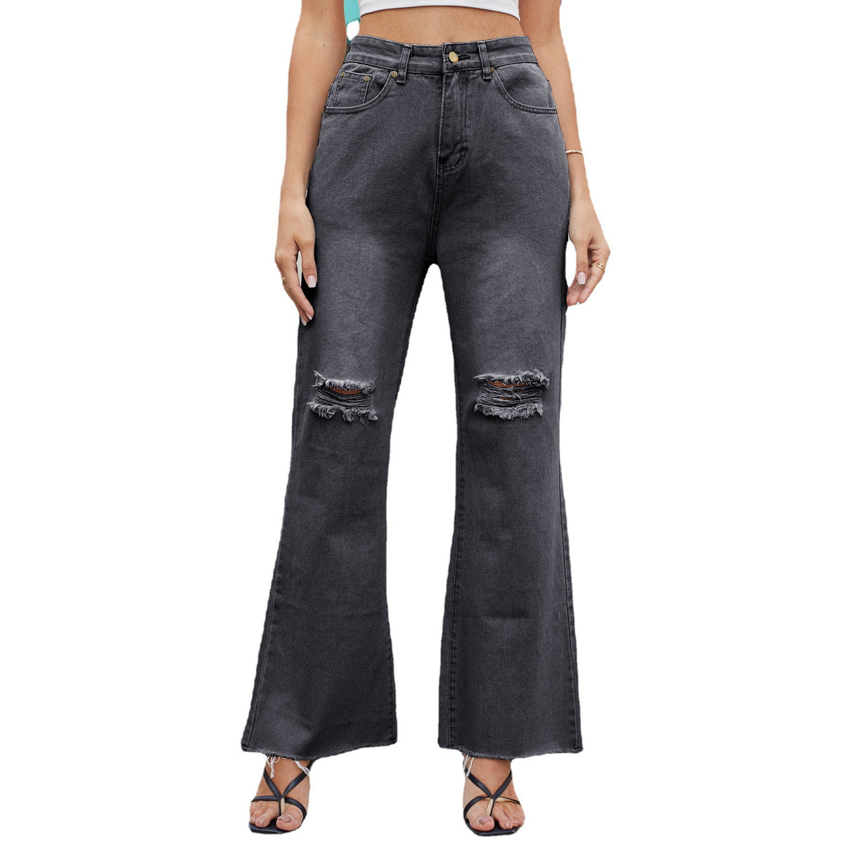 Ripped Wide-Leg Jeans