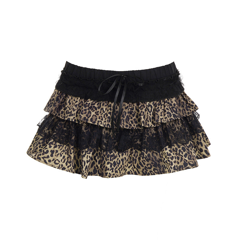 Leopard & Lace Ruffle Mini Skirt