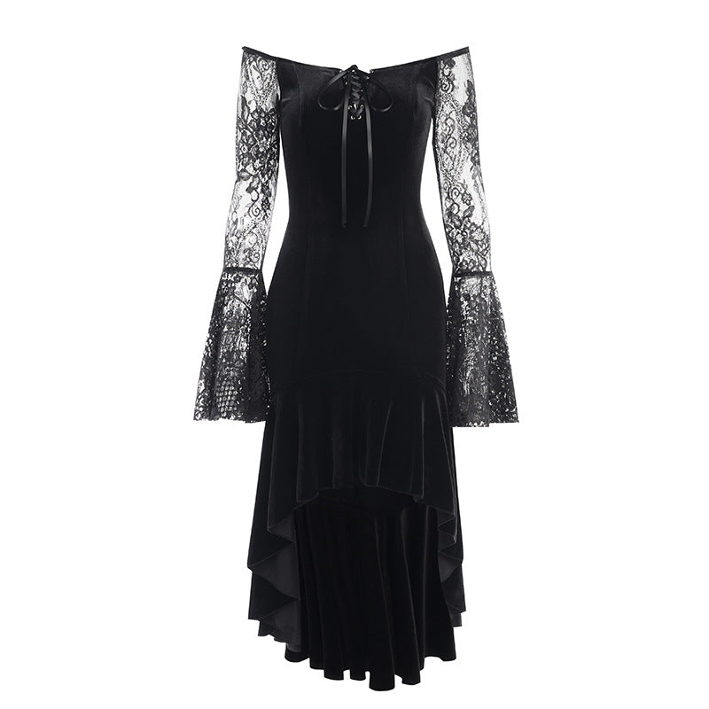 Lace-Sleeve High-Low Dress