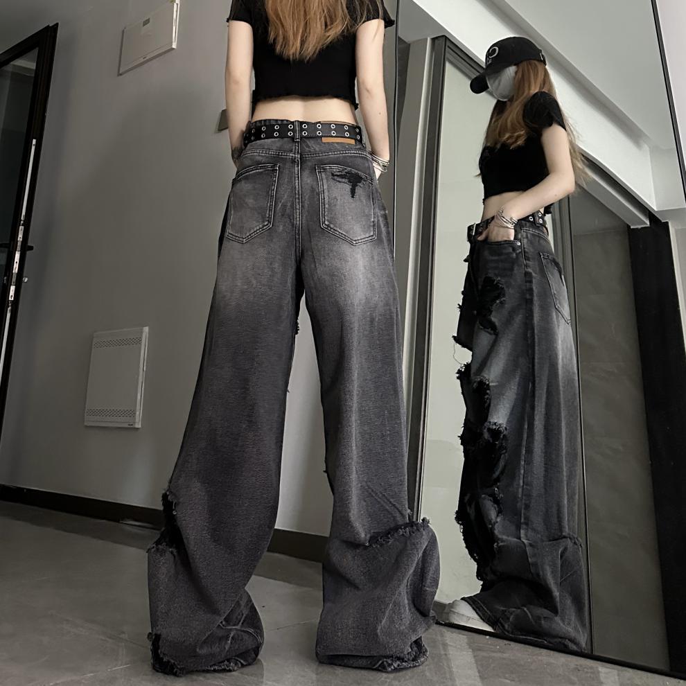 Distressed Wide-Leg Jeans