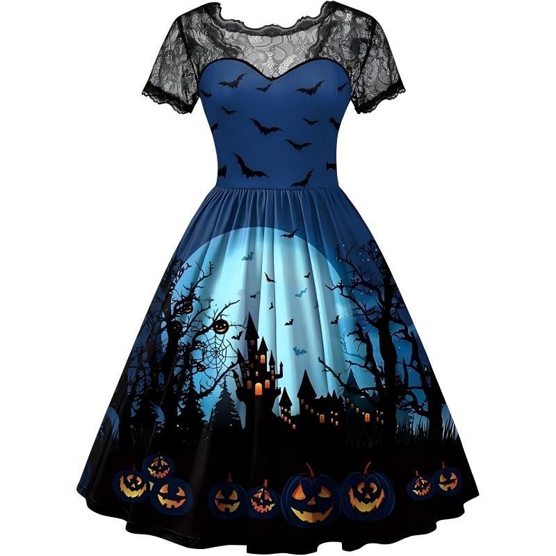Halloween-Print Lace-Yoke Dress