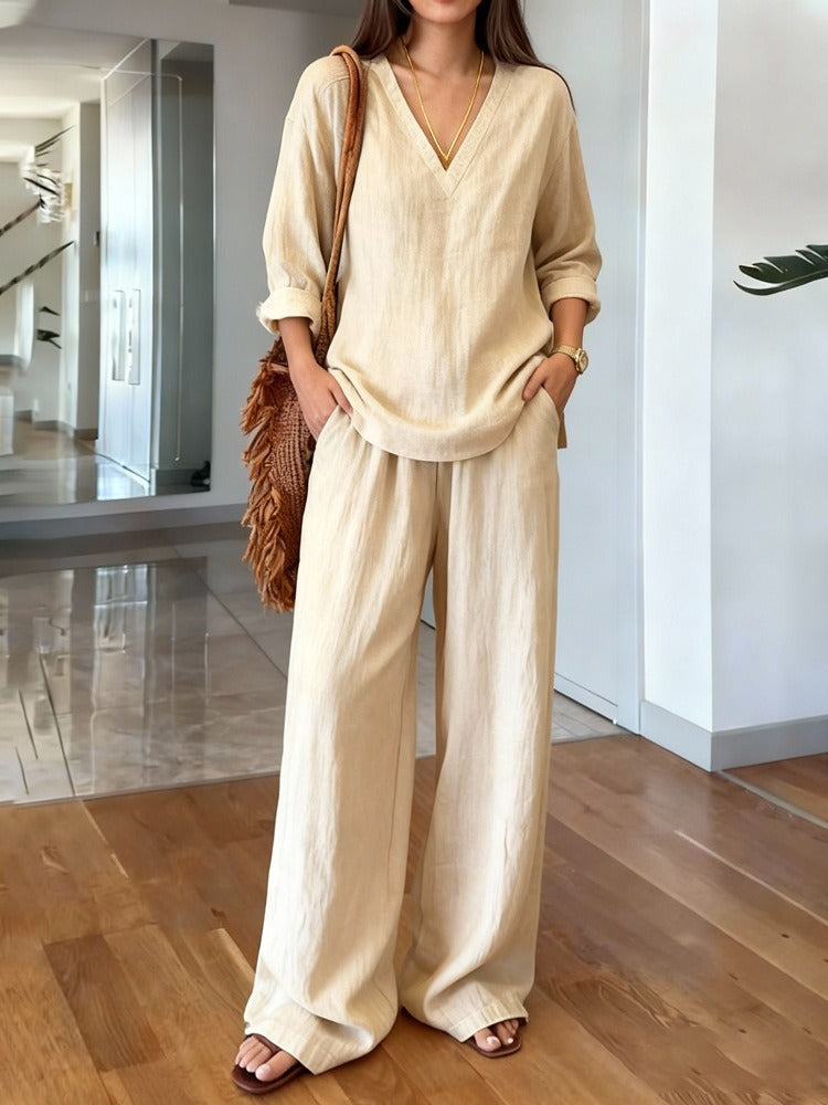 Relaxed V-Neck Two-Piece Set