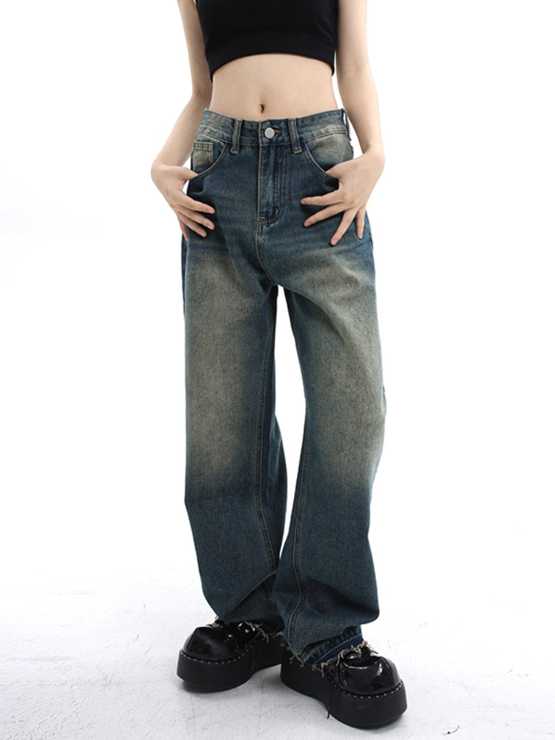 Vintage-Wash Straight-Leg Jeans