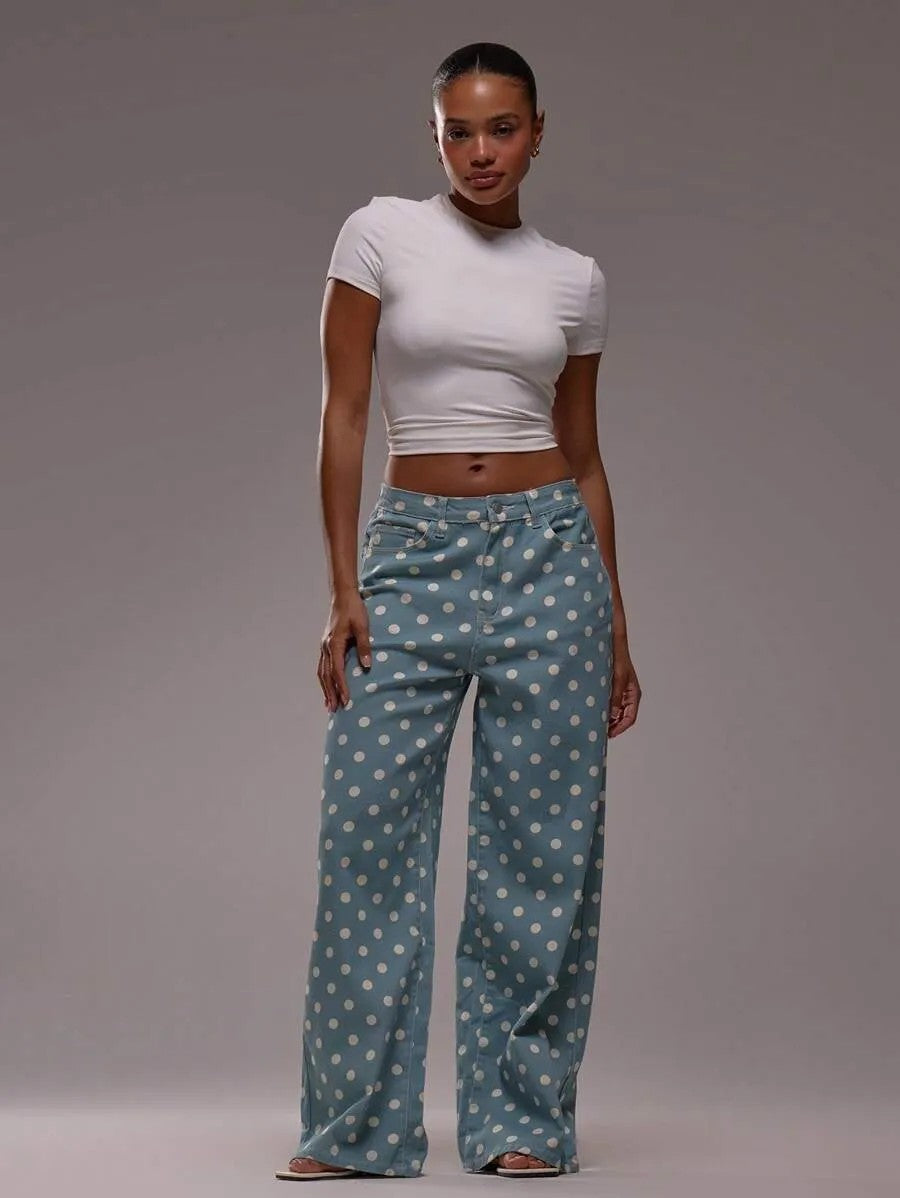 Polka Dot Mid-Rise Jeans