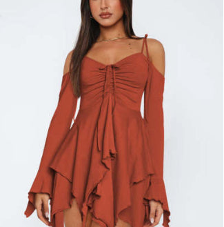 Cold-Shoulder Handkerchief-Hem Mini Dress