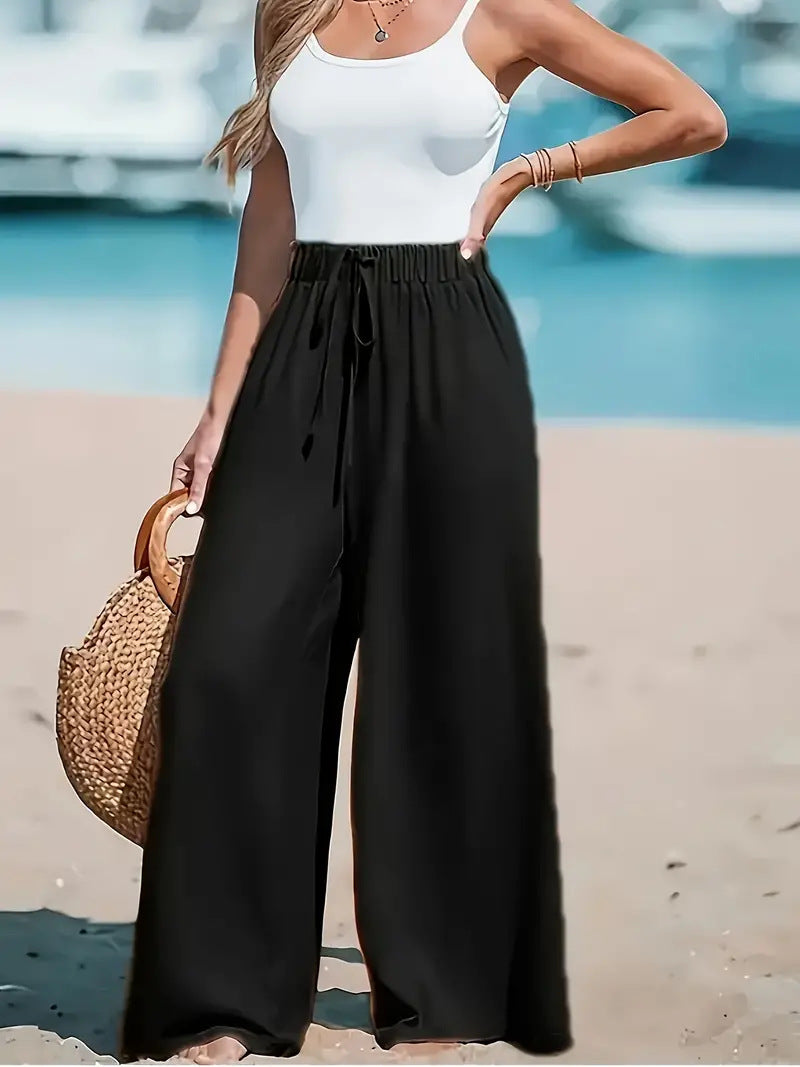Drawstring-Look Wide-Leg Pants
