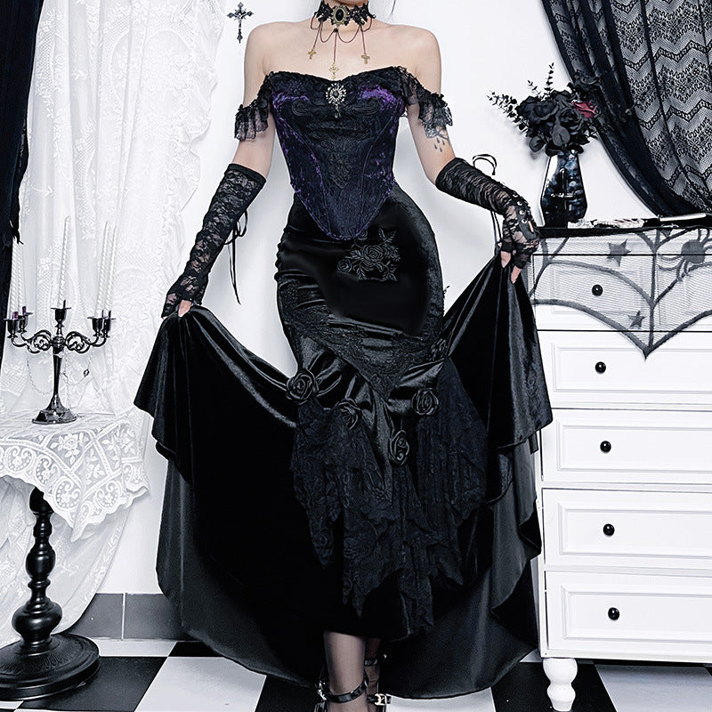 Gothic Floral Fishtail Maxi Skirt