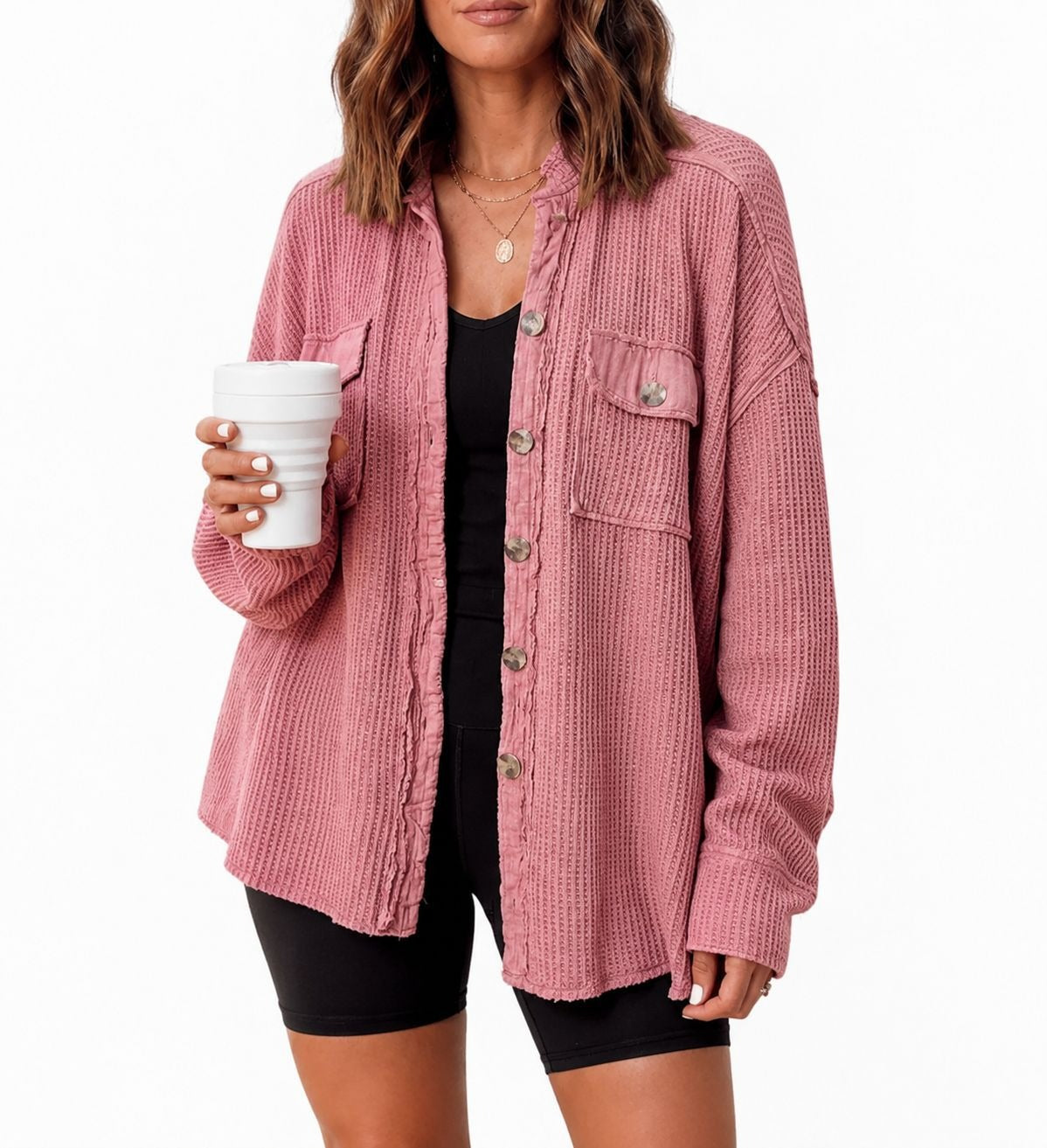 Waffle Knit Button Cardigan