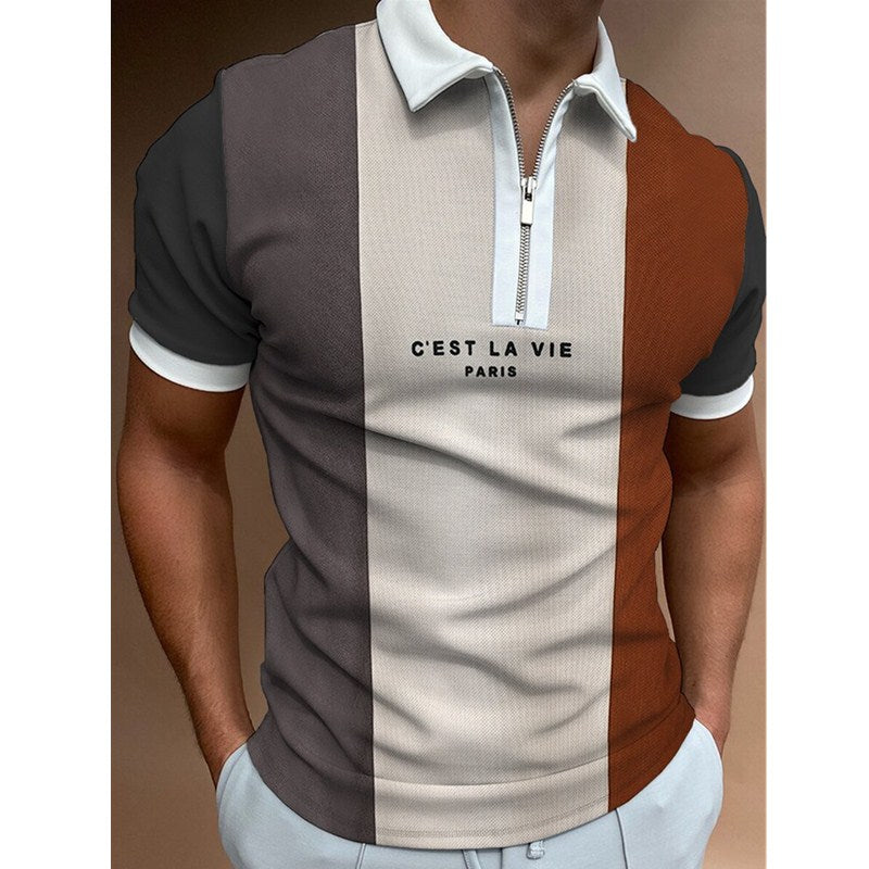 Striped Zip-Neck Polo