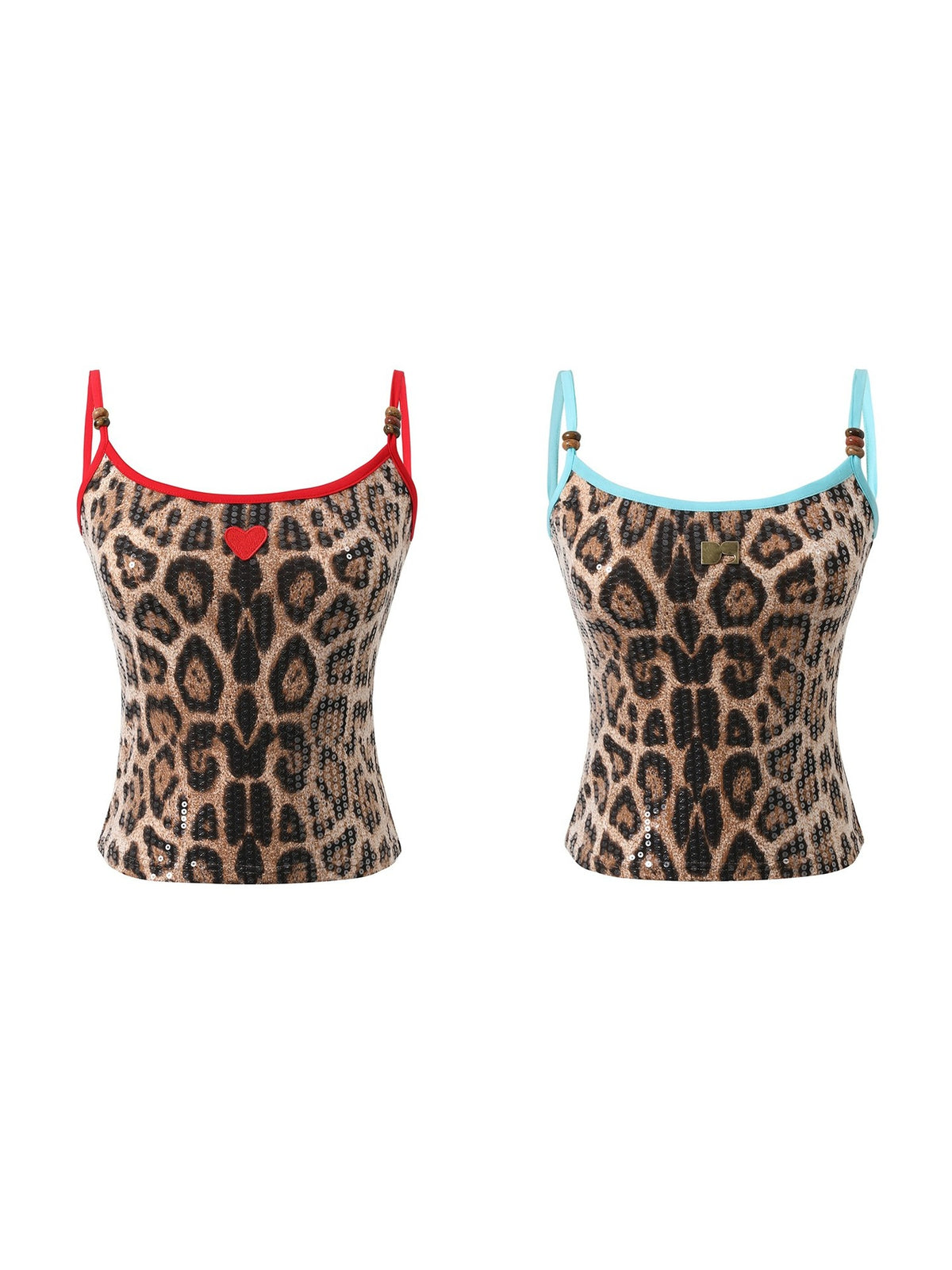 Contrast-Trim Leopard Sequin Top