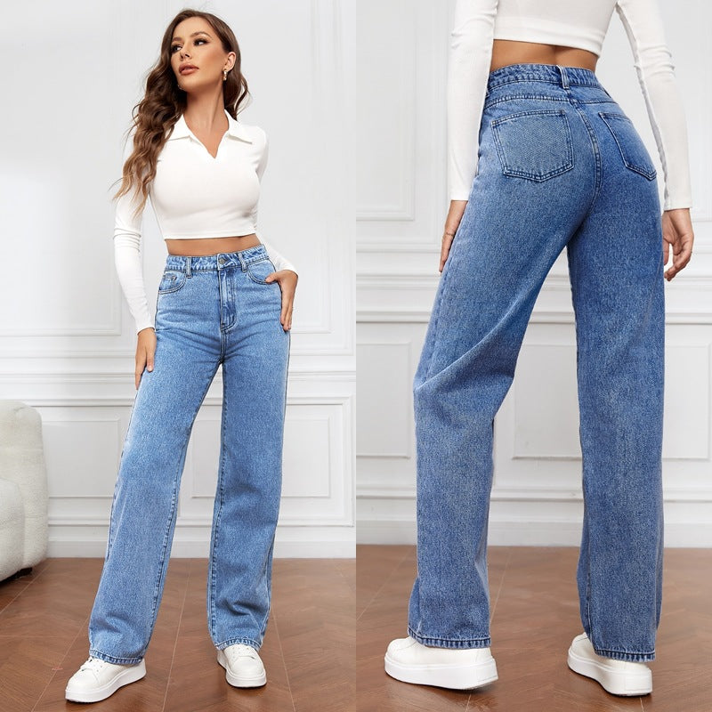 High-Waisted Straight-Leg Jeans