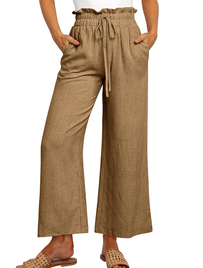 Drawstring Wide-Leg Cropped Pants