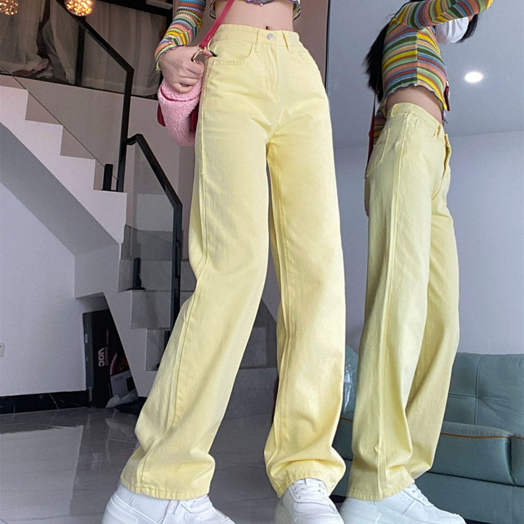 Pastel Yellow Straight-Leg Jeans