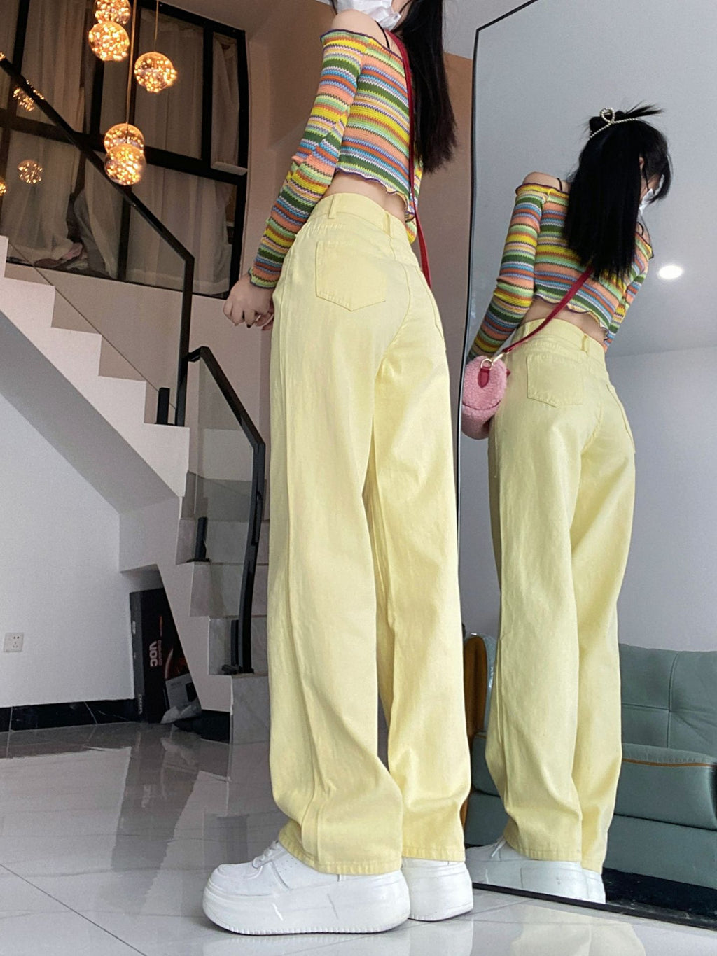 Pastel Yellow Straight-Leg Jeans