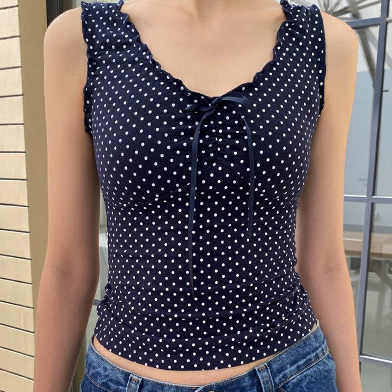 Polka-Dot Tie-Neck Tank Top