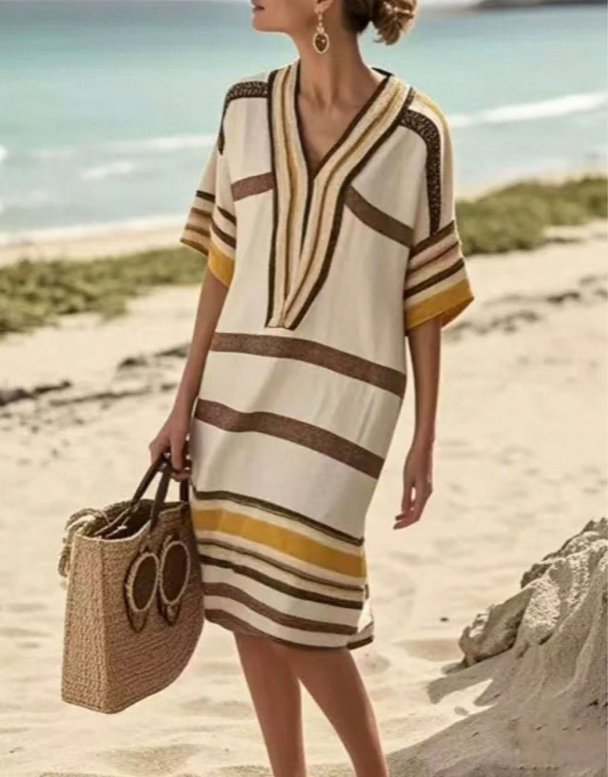 Striped V-Neck Midi Dress