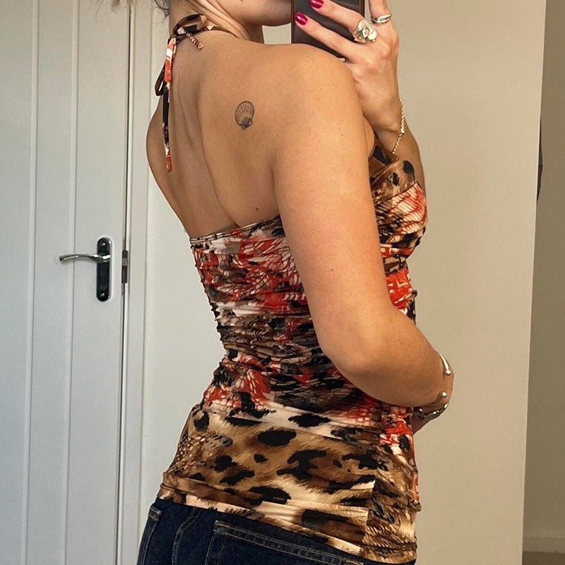 Abstract-Print Halter Top