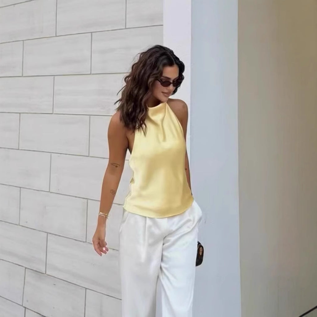 Draped Satin Halter Top