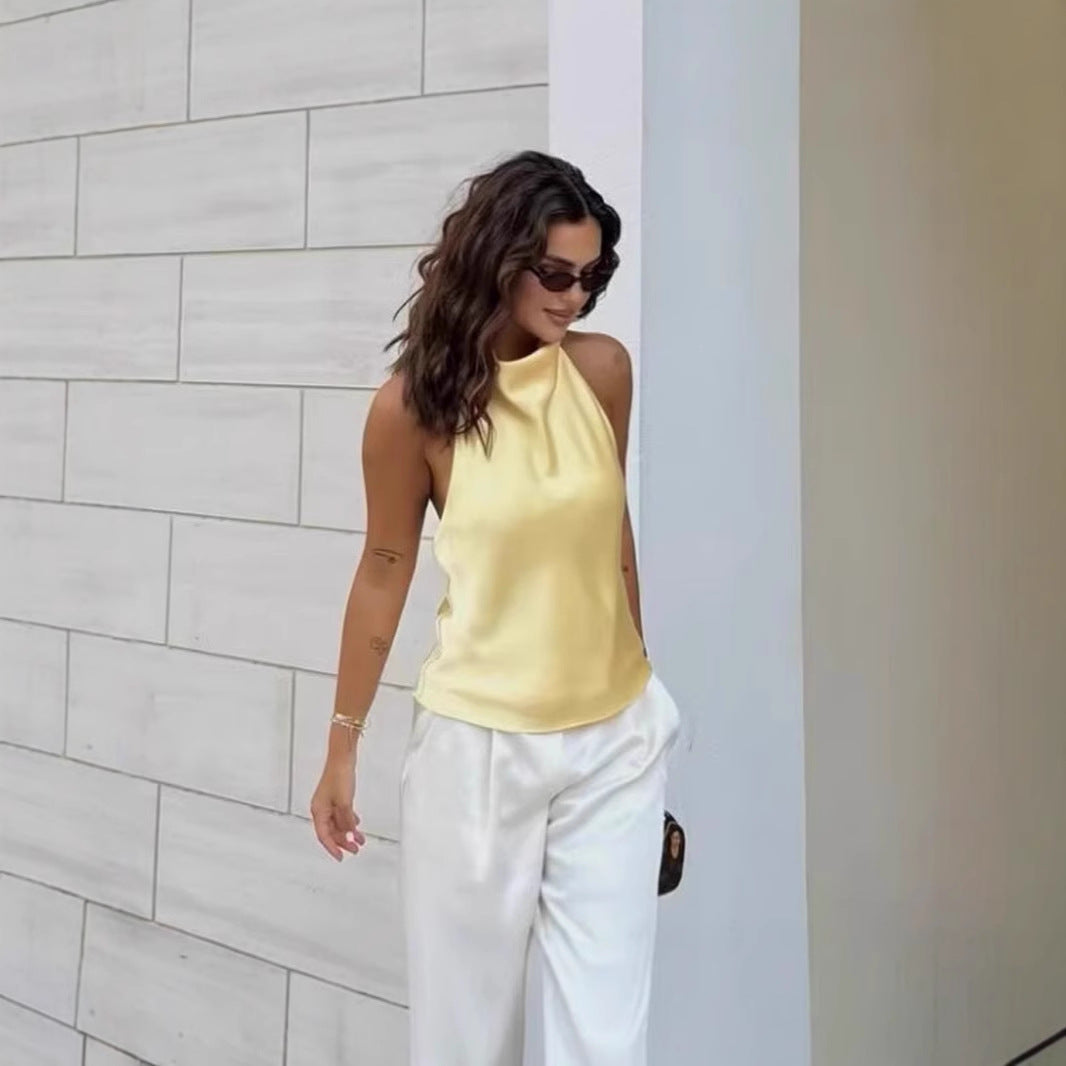 Draped Satin Halter Top