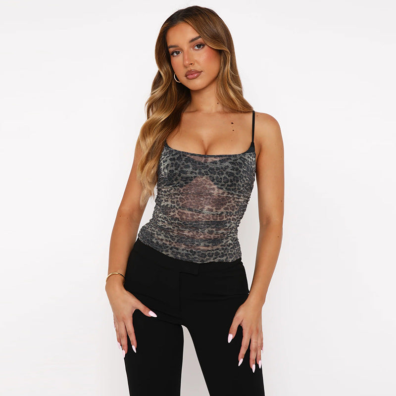 Layered-Look Leopard Mesh Camisole