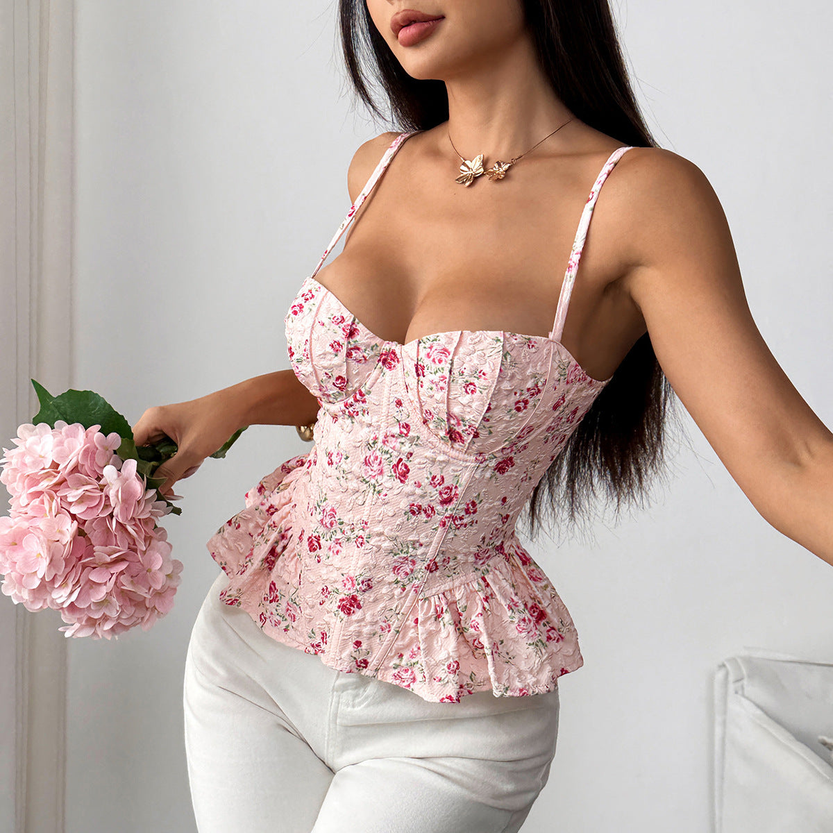 Floral Ruffle-Hem Cami