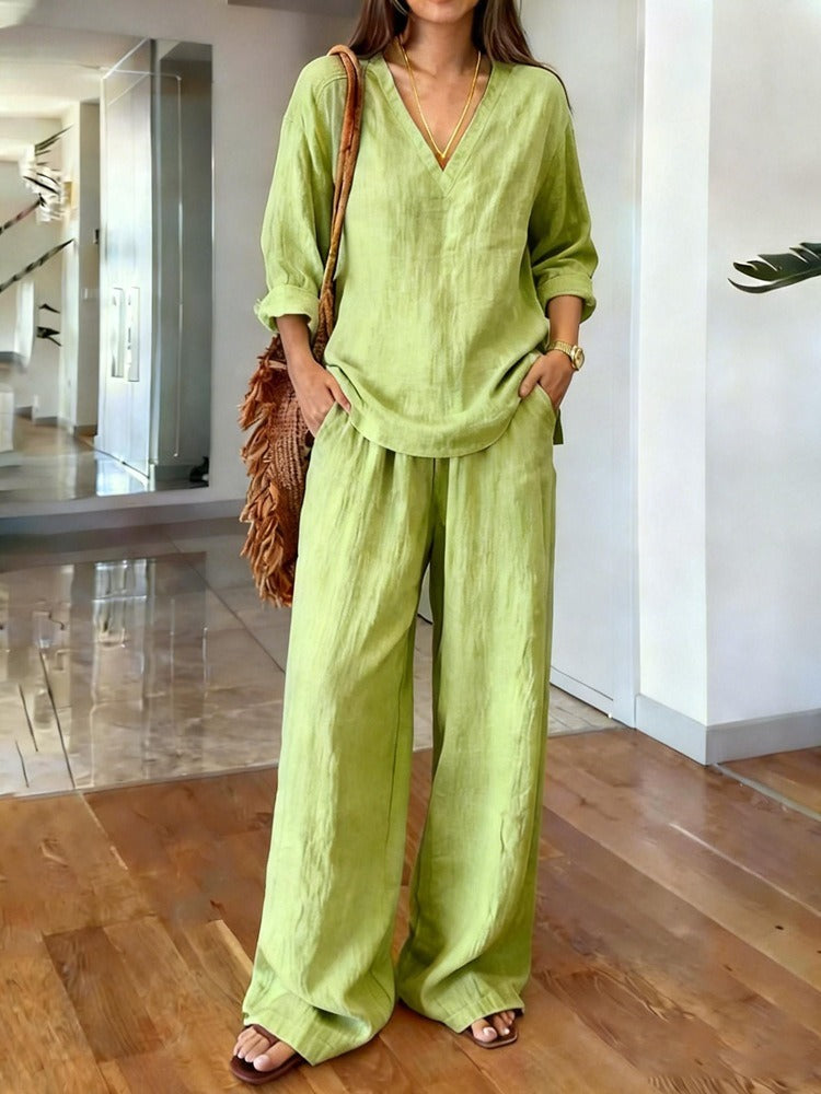 Relaxed V-Neck Two-Piece Set