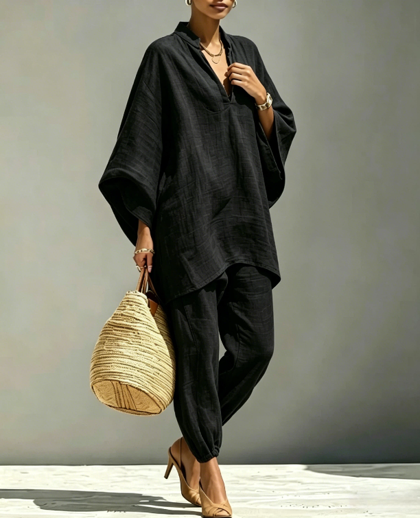 Relaxed Batwing-Sleeve Set