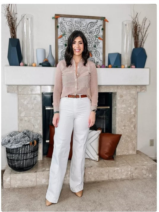 White High-Waist Flare Jeans