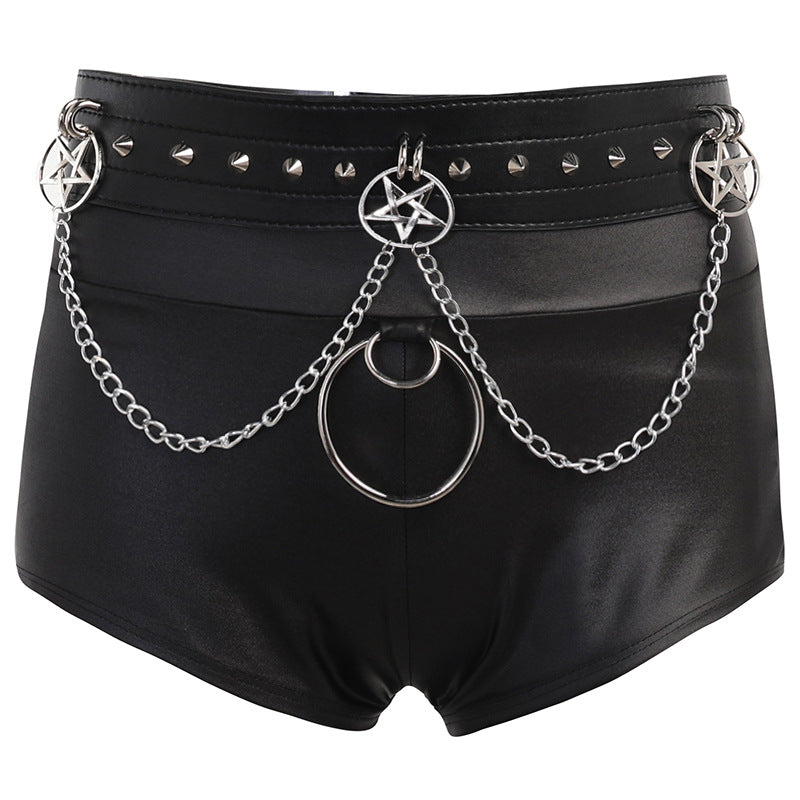Chain-Detail Faux-Leather Shorts