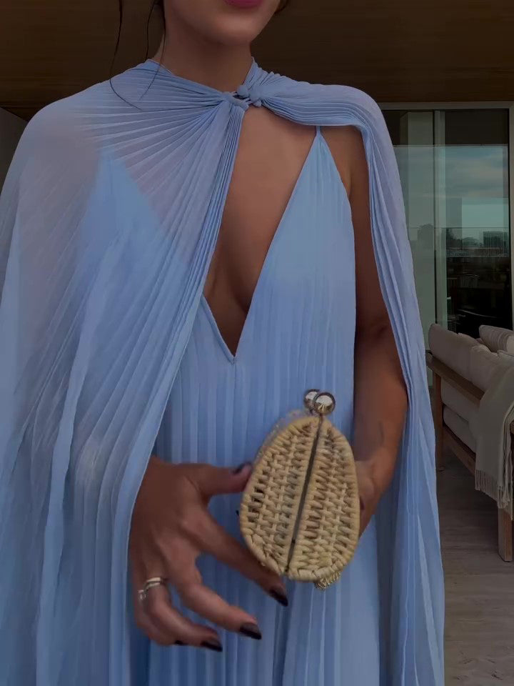 Pleated Maxi Dress & Cape Set